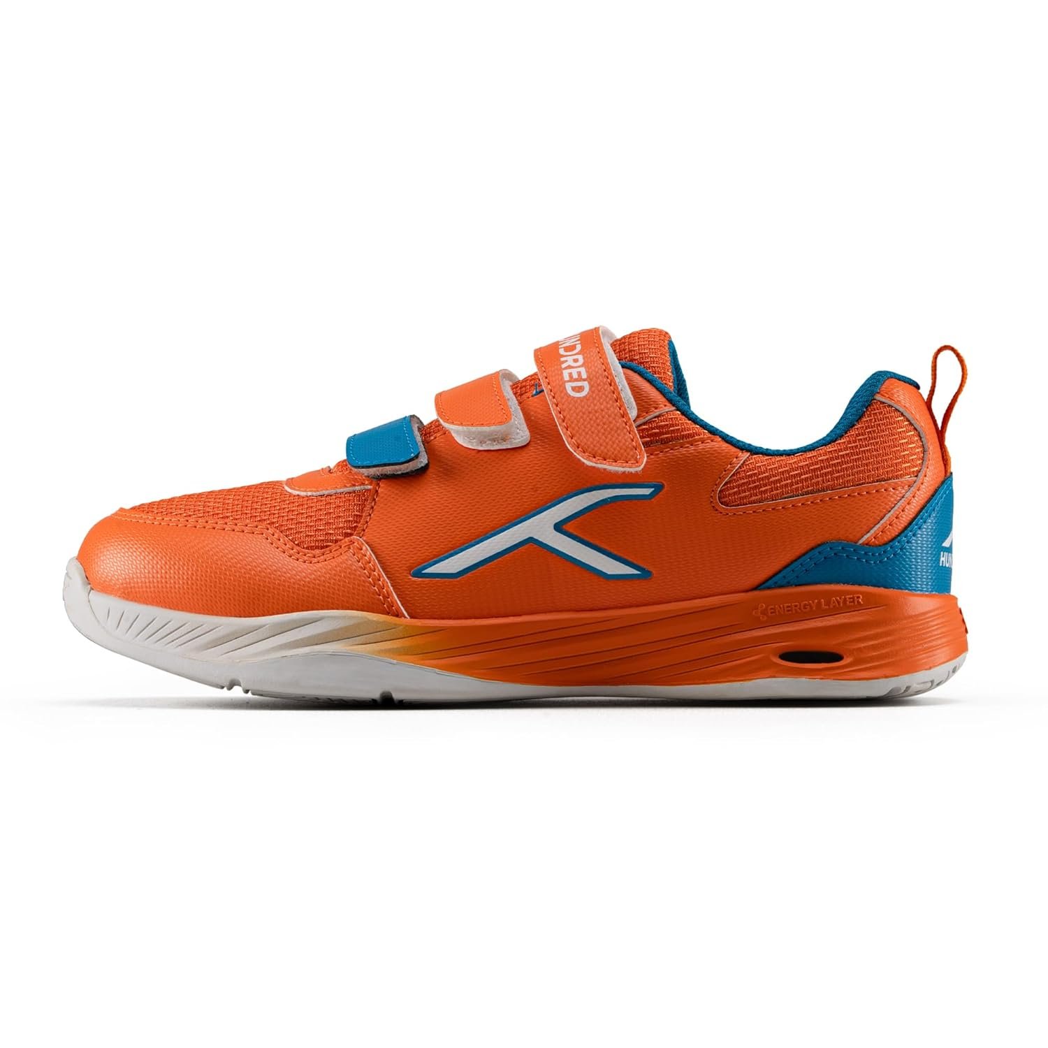 Hundred Court Champions Unisex Non-Marking Court Shoes | Badminton, Pickleball, Table Tennis & Other Indoor Sports | Lightweight, Cushioned GripOrange/Blue/White ; UK 3