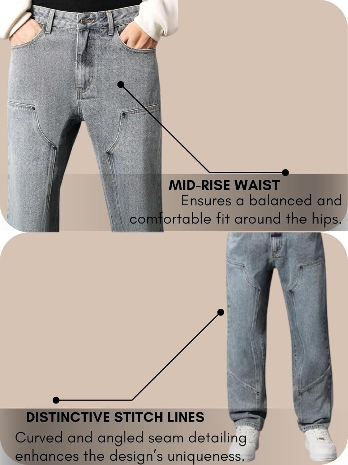 GRECIILOOKS Baggy Jeans for Men | Mens Wide Leg Relax Fit Jeans | Baggy Jean's for Boys | Oversized Jean's for Everyday Streetwear - Image 5