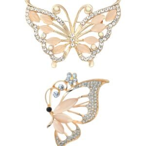 2PCS Brooch Pin for Women, Butterfly Saree Pin for Pleats, Hijab Pins for Scarf, Latest Enamel Pins Flower Brooch, Sherwani Brooch for Men, Elegant Jewelry for Suit and Dress (Golden)