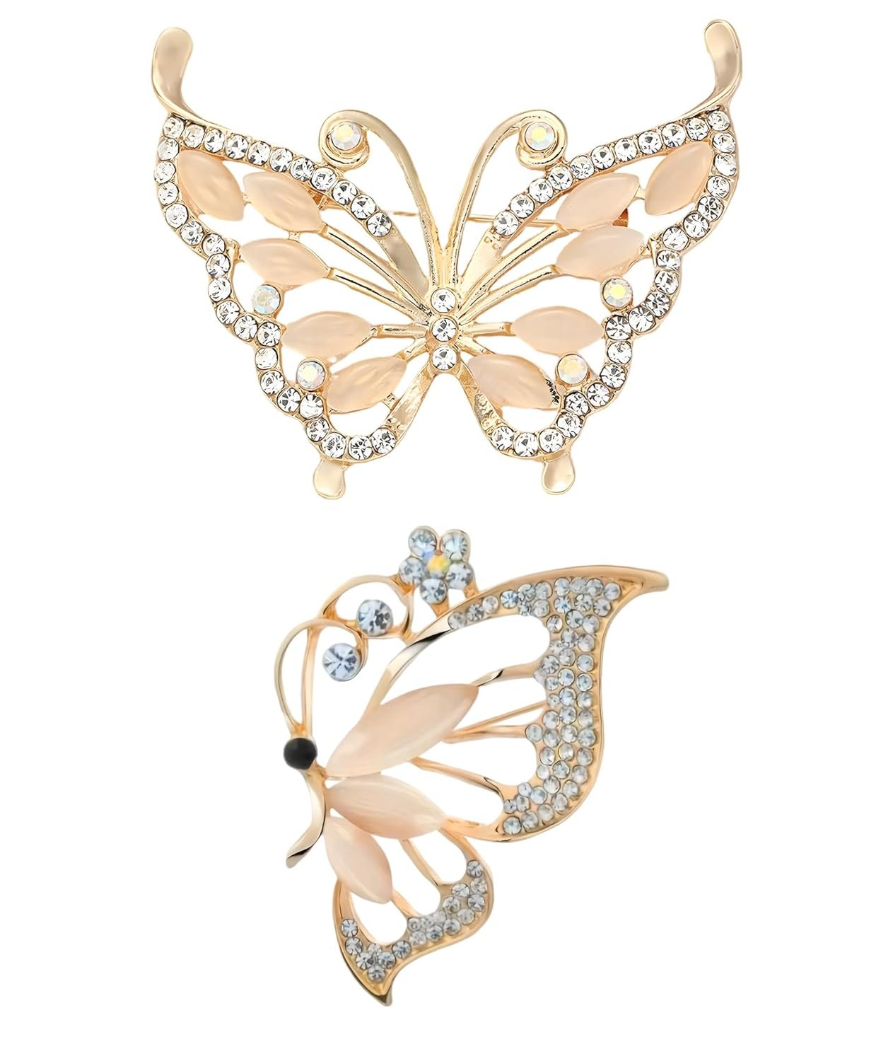2PCS Brooch Pin for Women, Butterfly Saree Pin for Pleats, Hijab Pins for Scarf, Latest Enamel Pins Flower Brooch, Sherwani Brooch for Men, Elegant Jewelry for Suit and Dress (Golden)