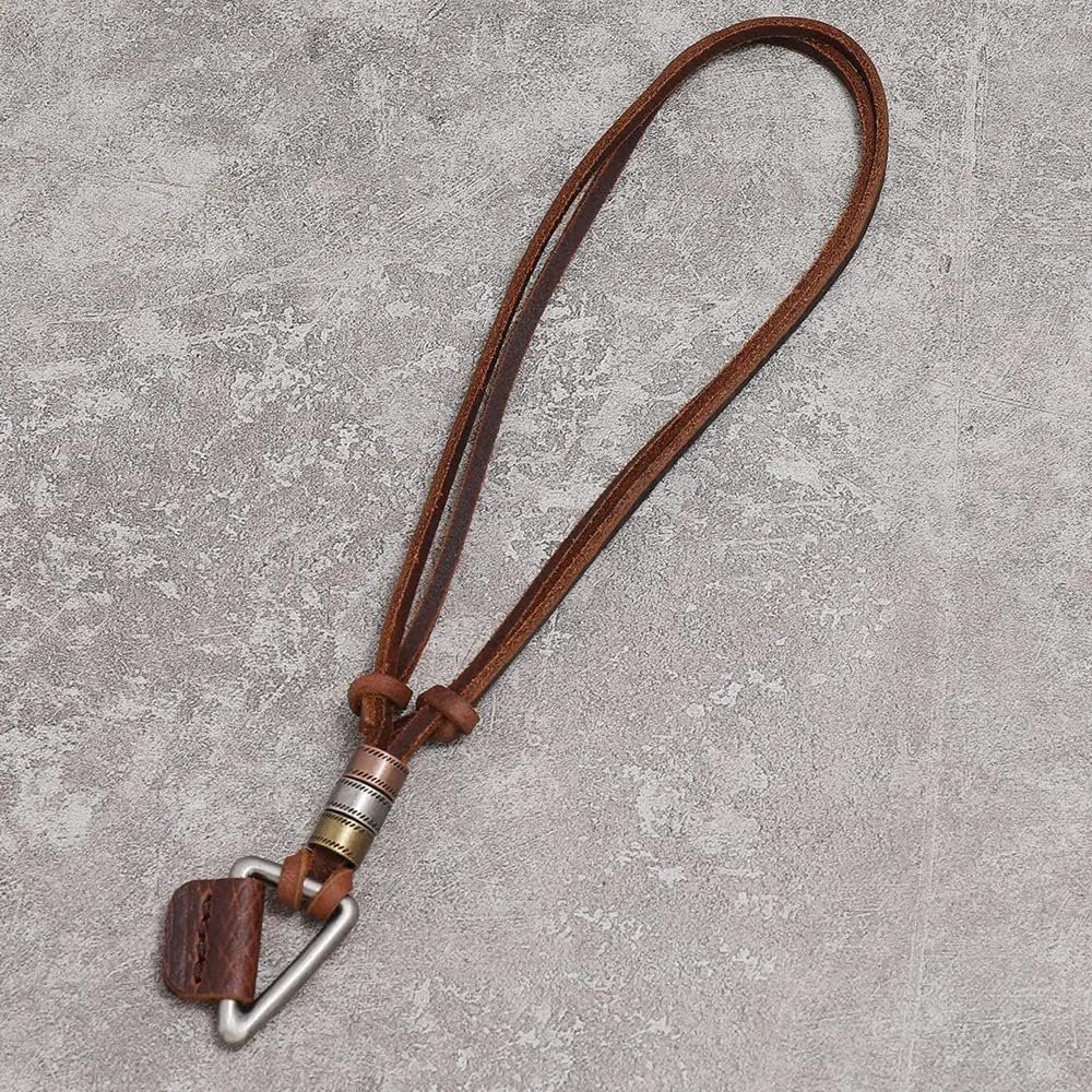 THE MEN THING TRIGON BROWN - Vintage Alloy Triangle Pendant with Adjustable Pure Leather Cord Necklace for Men & Boys - Image 5