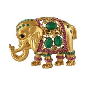 Mahi Gold Plated Elephant-Shaped Crystal Studded Wedding Brooch for Men and Women (PABP1101203PR)