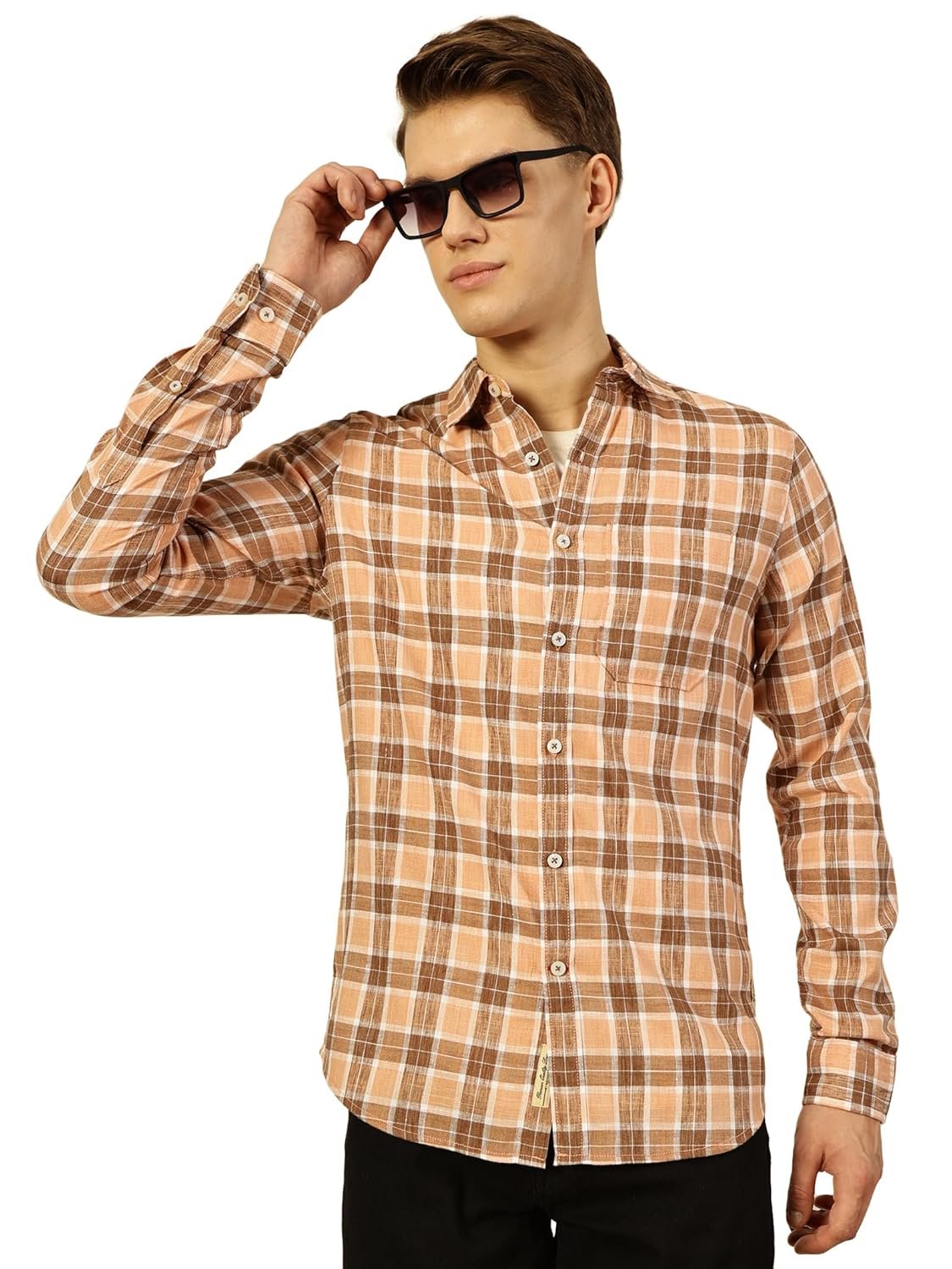 Thomas Scott Men's | Checks | Full Sleeve | Slim Fit | Linen Blend | Single Pocket | Spread Collar | Casual Shirt
