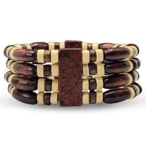 Wooden Bracelet for Men | 4-Line Boho Style Wood Beads Bracelet with Stretchable Elastic Band | Comfortable Men’s Accessory