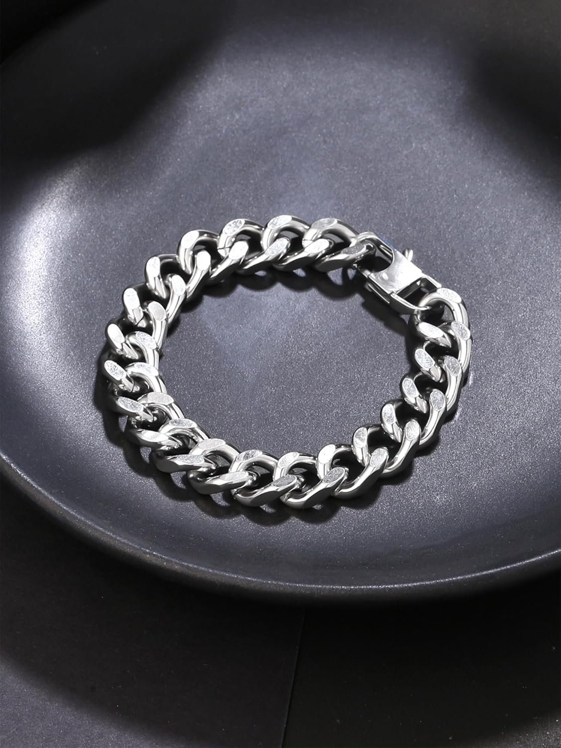 Yellow Chimes Bracelets for Men and Boys Fashion Silver Bracelet for Men | Mens Silver Toned Stainless Steel Cuban Chain Bracelet | Birthday Gift for Boys Anniversary Gift for Husband - Image 2