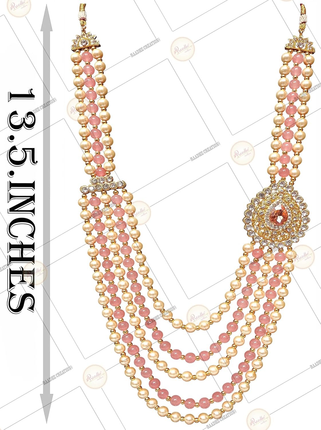 RAADHE CREATION Pearl Base Metal and Dulha Moti Mala Haar Necklace for Men's - Image 3