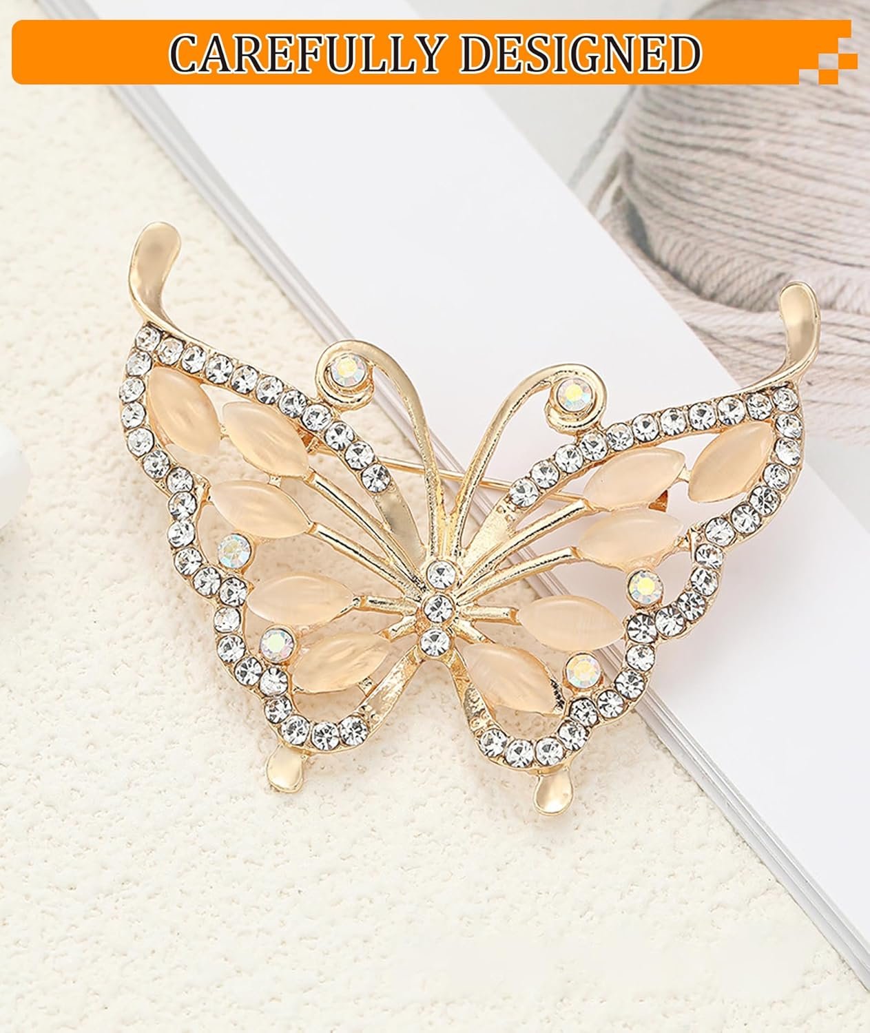 2PCS Brooch Pin for Women, Butterfly Saree Pin for Pleats, Hijab Pins for Scarf, Latest Enamel Pins Flower Brooch, Sherwani Brooch for Men, Elegant Jewelry for Suit and Dress (Golden) - Image 4