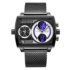 FEICE Wathes for Men Digital LED Analog Quartz Wristwatch Business Men’s Watch Multifunction Square Chronograph 24H Calendar Stainless Steel Band Waterproof Unique FK814