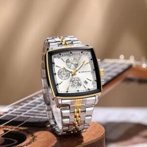 Giordano Multi Function Watch for Men with Square Dial, Stainless Steel Strap and Date Display