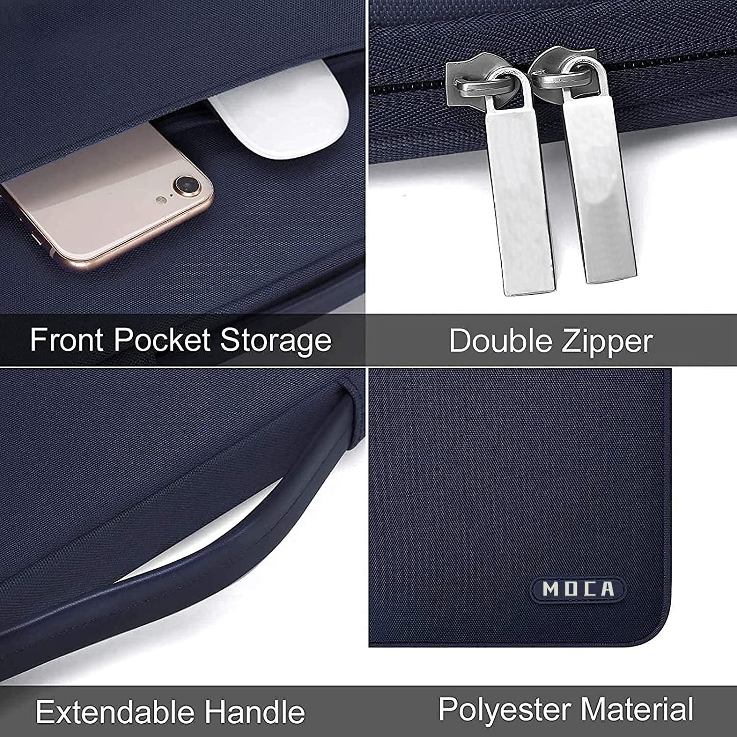 MOCA 360 Protective Laptop Sleeve Compatible with MacBook Pro 16 inch, 15 15.4 15.6 inch Dell HP Asus Acer Samsung Sony Chromebook, Polyester Bag with Trolley Belt (Navy Blue, 16 Inch) - Image 4