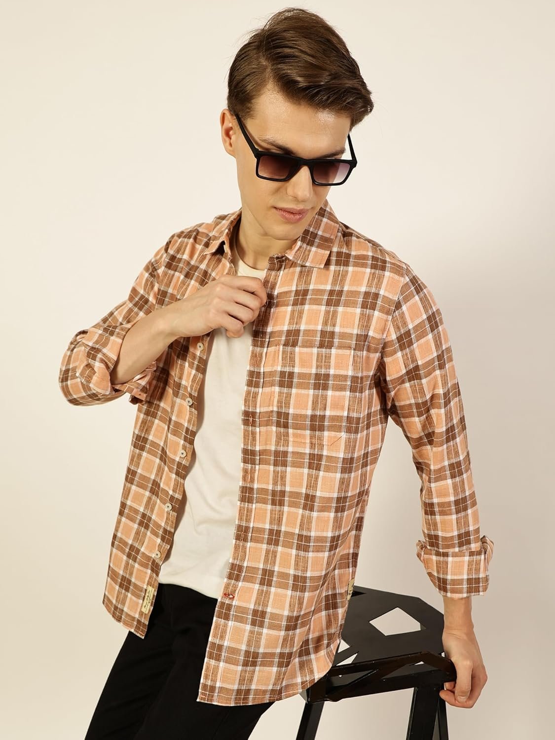Thomas Scott Men's | Checks | Full Sleeve | Slim Fit | Linen Blend | Single Pocket | Spread Collar | Casual Shirt - Image 5
