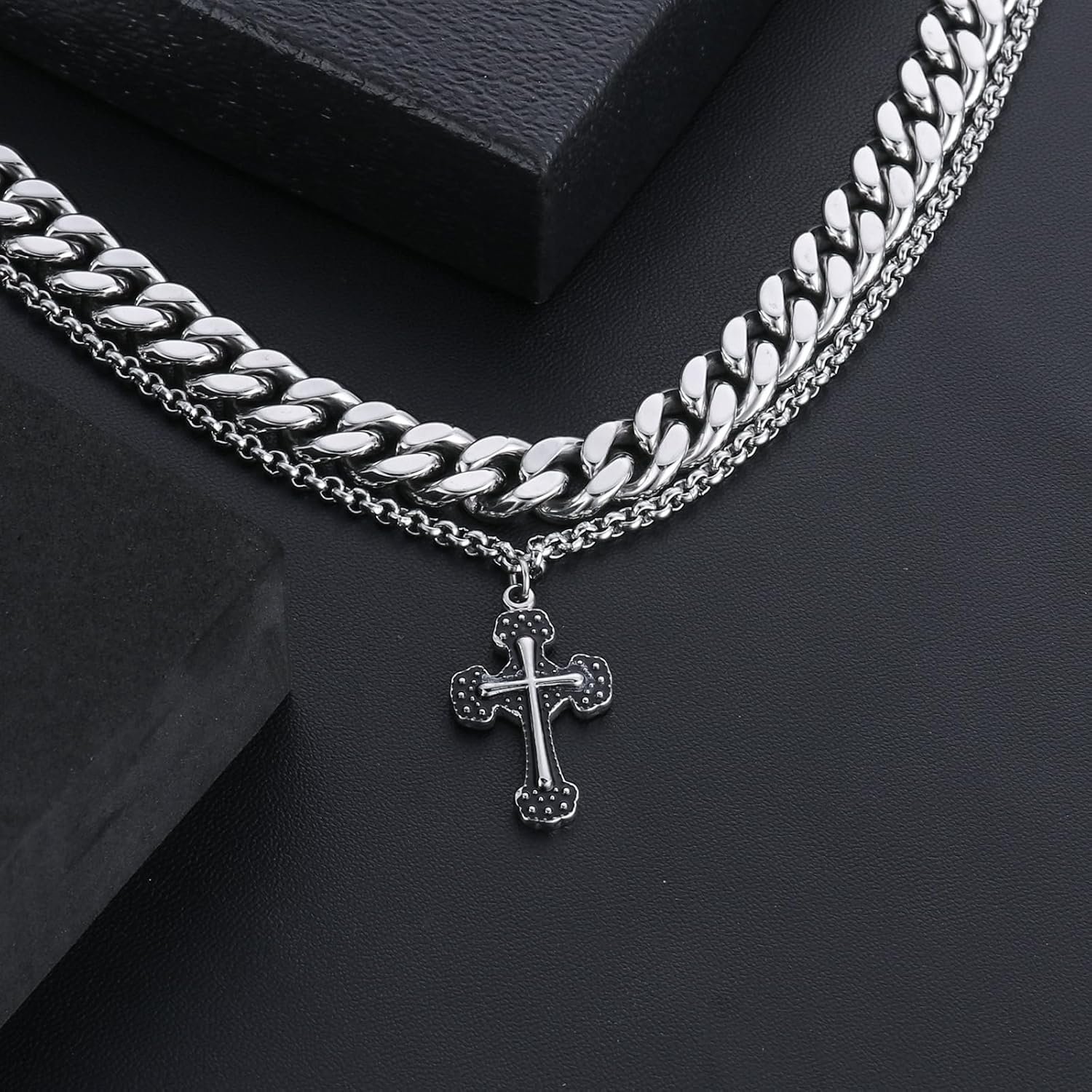 Aaishwarya Mens Silver Plated Tri Circle Pendant Chain | Stainless Steel & Anti-Tarnish Jewels | Necklace for Men and Boys | Stylish Unisex Jewelry Gift - Image 2