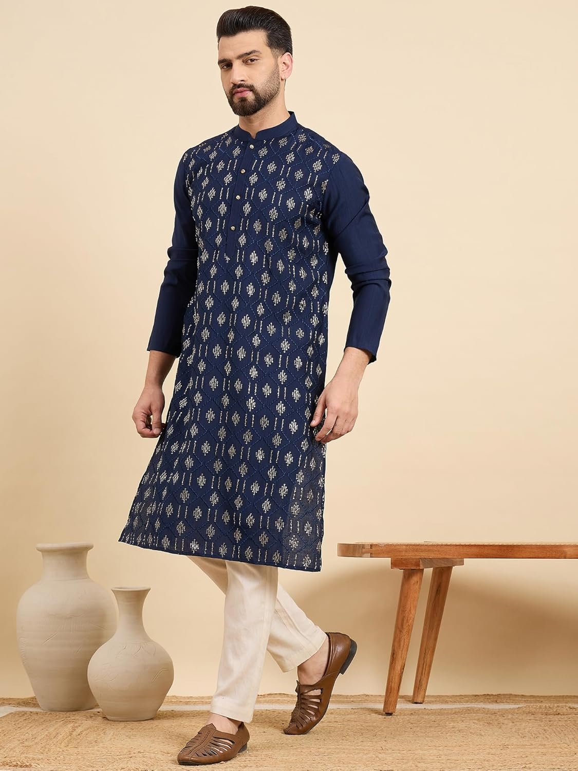 Amazon Brand - Tavasya Men's Rayon Blend Geometric Regular Kurta - Image 2