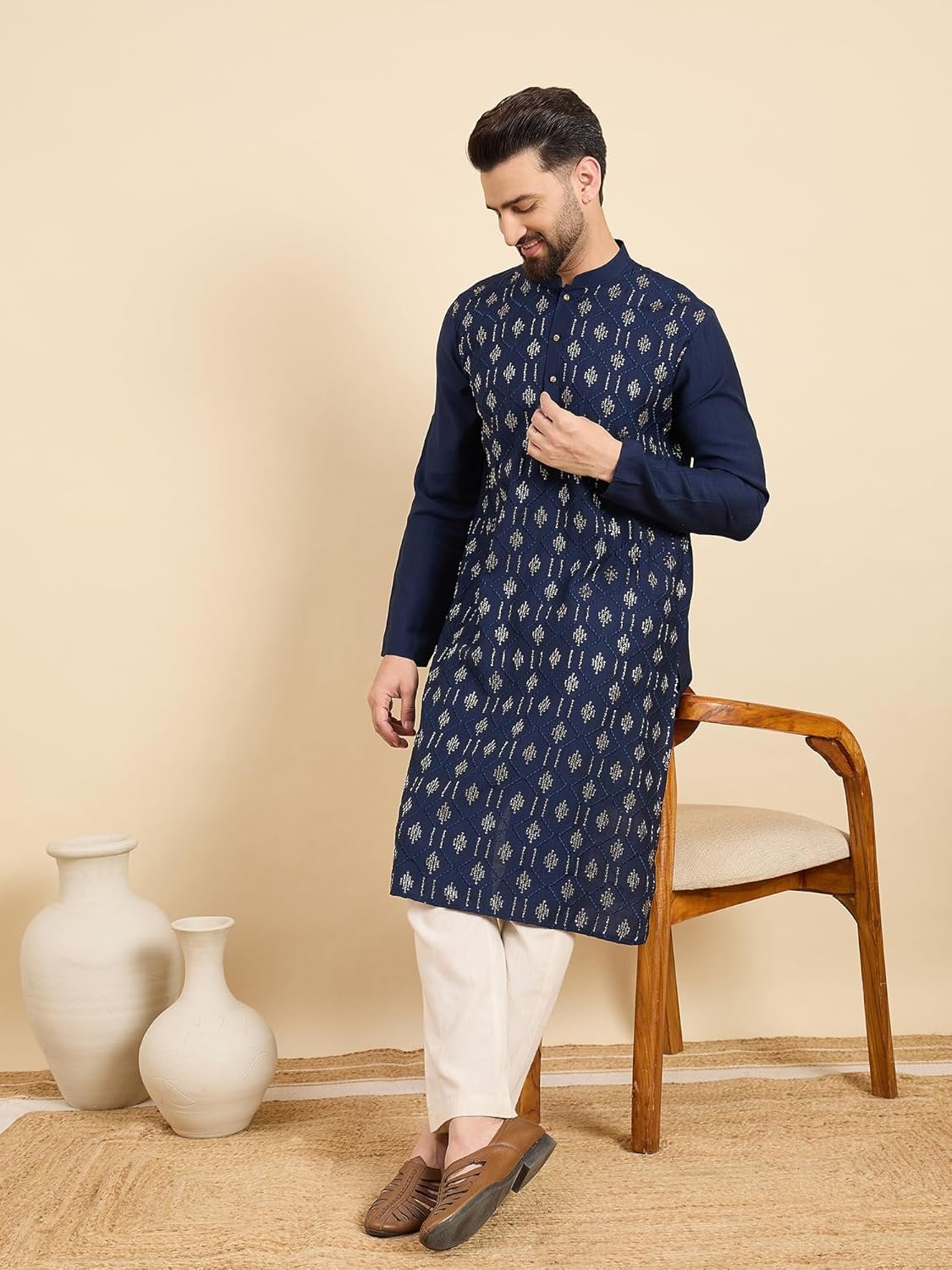 Amazon Brand - Tavasya Men's Rayon Blend Geometric Regular Kurta - Image 6