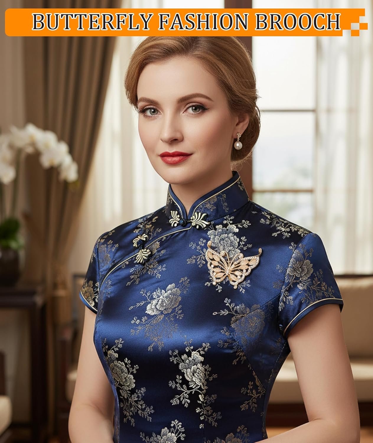 2PCS Brooch Pin for Women, Butterfly Saree Pin for Pleats, Hijab Pins for Scarf, Latest Enamel Pins Flower Brooch, Sherwani Brooch for Men, Elegant Jewelry for Suit and Dress (Golden) - Image 5