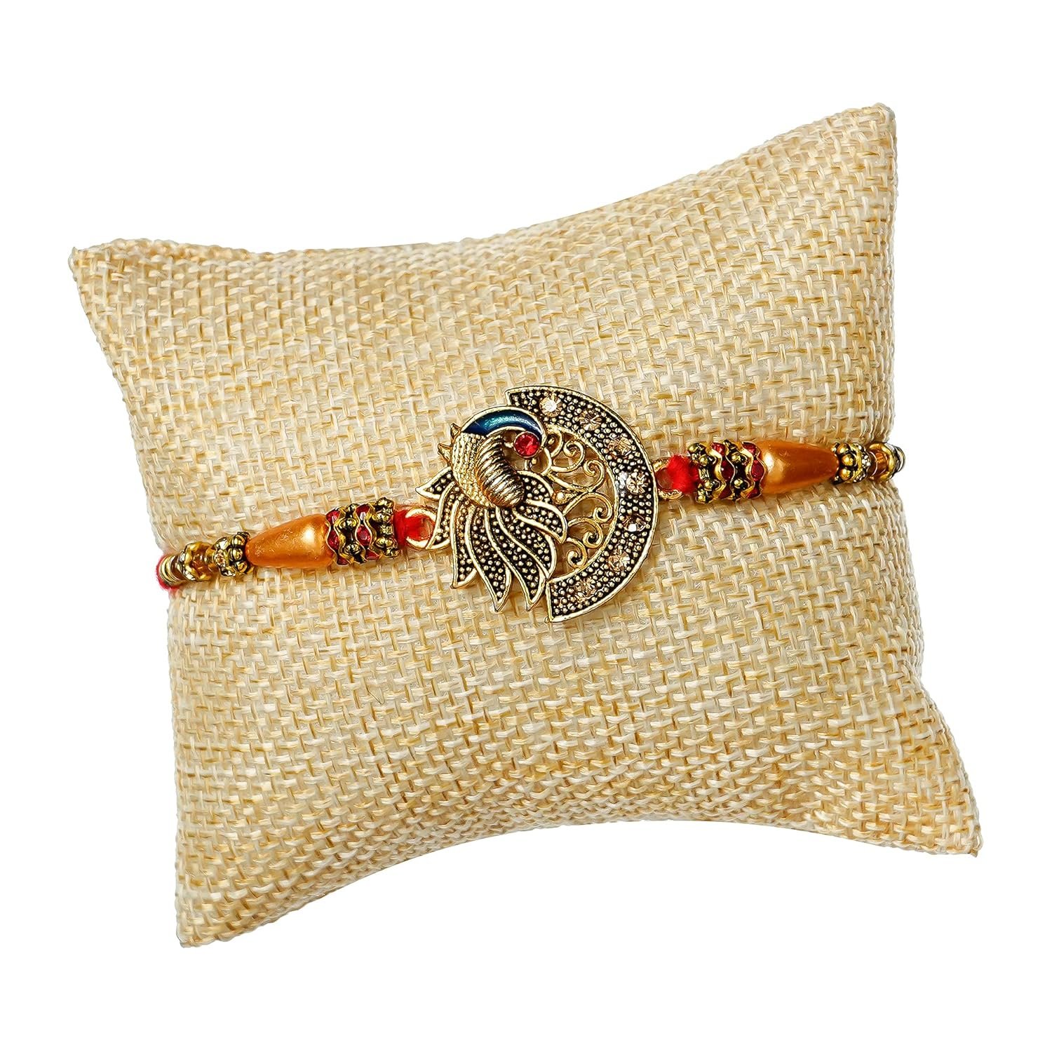 eCraftIndia Designer Peacock Rakhi with Best Bro Ever Fridge Magnet and Roli Chawal Pack - Rakhis for Brother, Bhabhi, Kids - Image 7