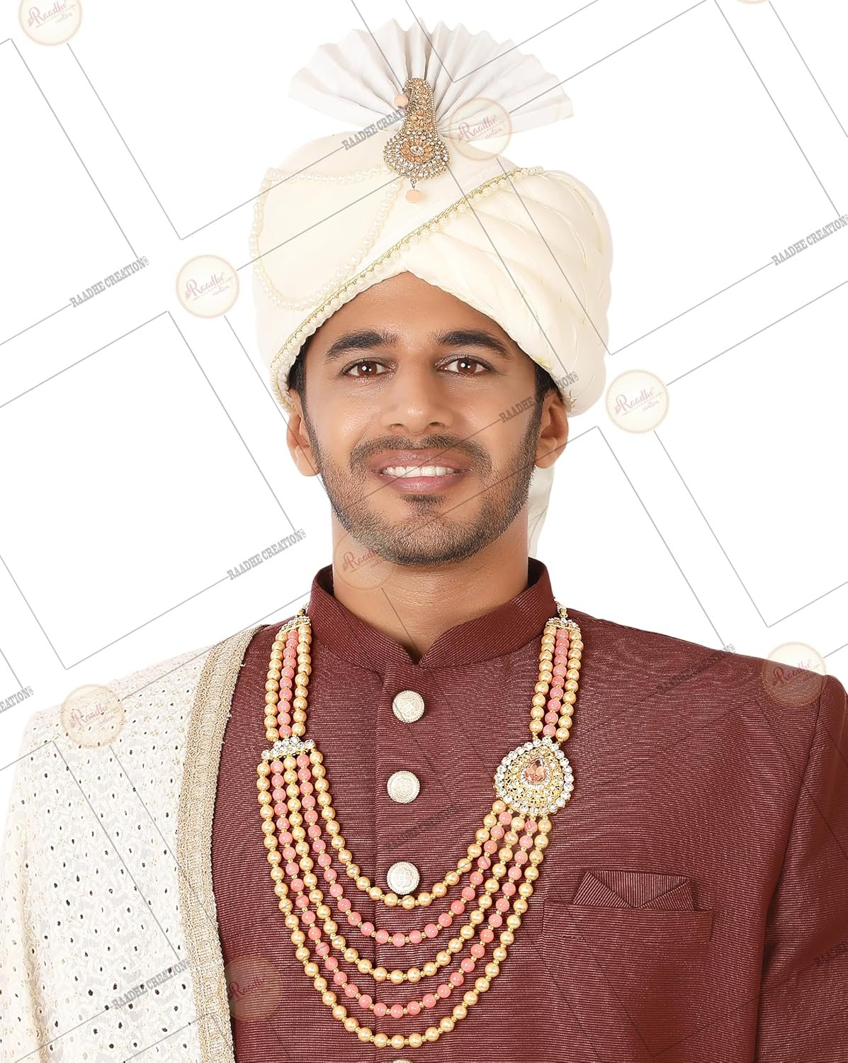 RAADHE CREATION Pearl Base Metal and Dulha Moti Mala Haar Necklace for Men's - Image 5