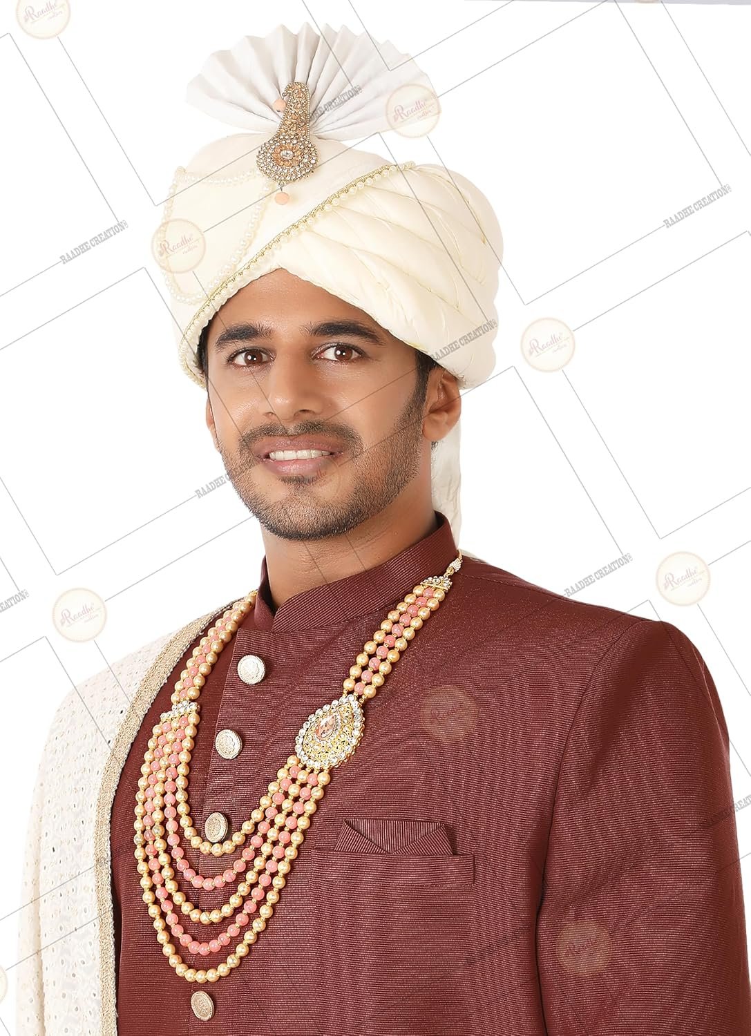 RAADHE CREATION Pearl Base Metal and Dulha Moti Mala Haar Necklace for Men's - Image 6