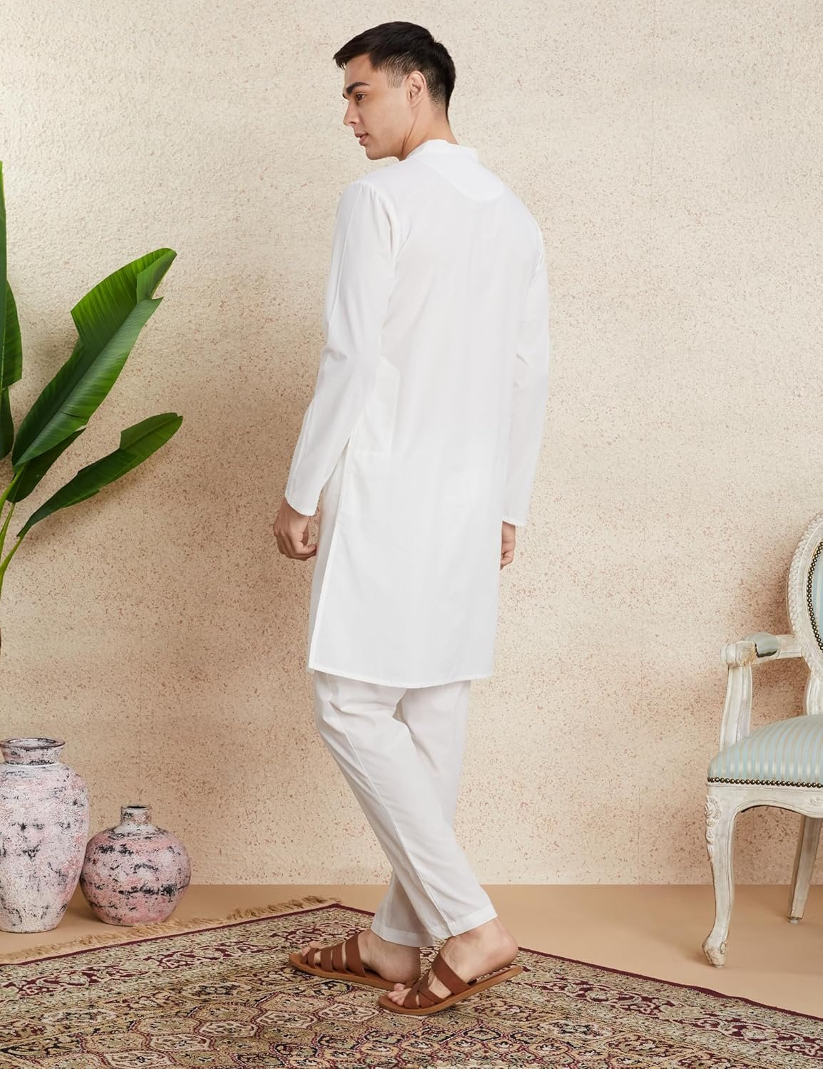 Amazon Brand - Symbol Men's 100% Cotton Solid Long Length and Pant Set |Casual |Regular Fit - 2pcs (Available in Plus Sizes) - Image 2