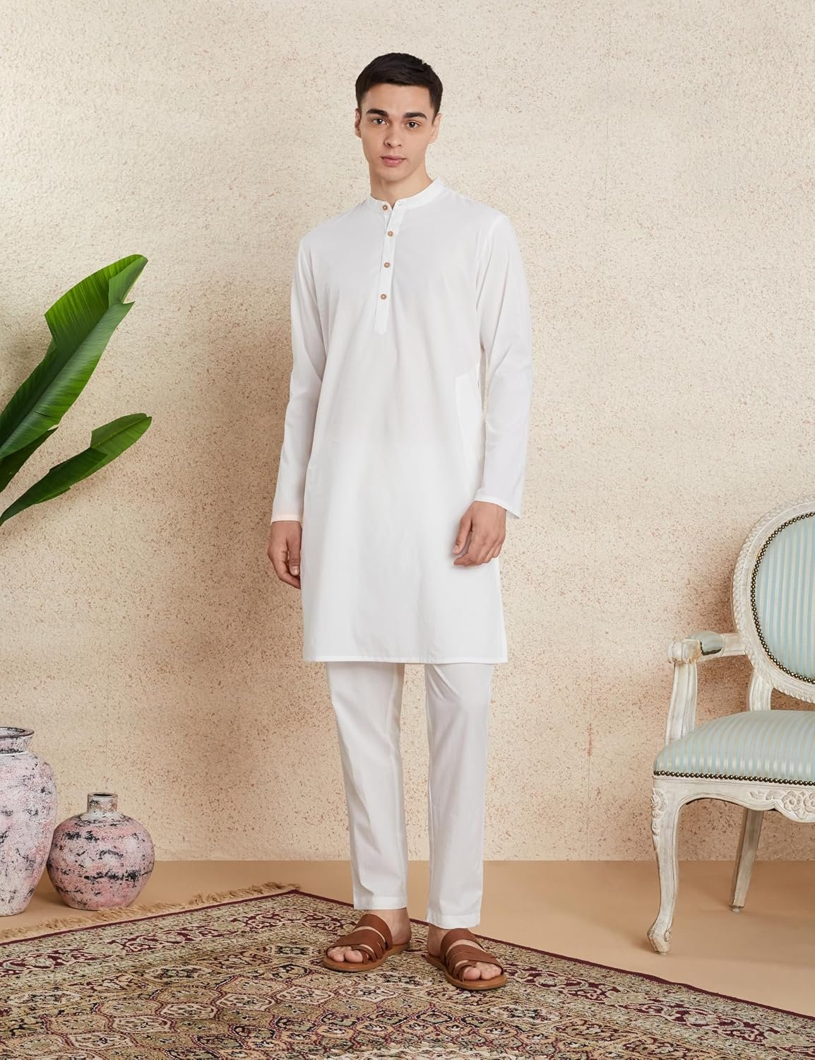 Amazon Brand - Symbol Men's 100% Cotton Solid Long Length and Pant Set |Casual |Regular Fit - 2pcs (Available in Plus Sizes) - Image 3