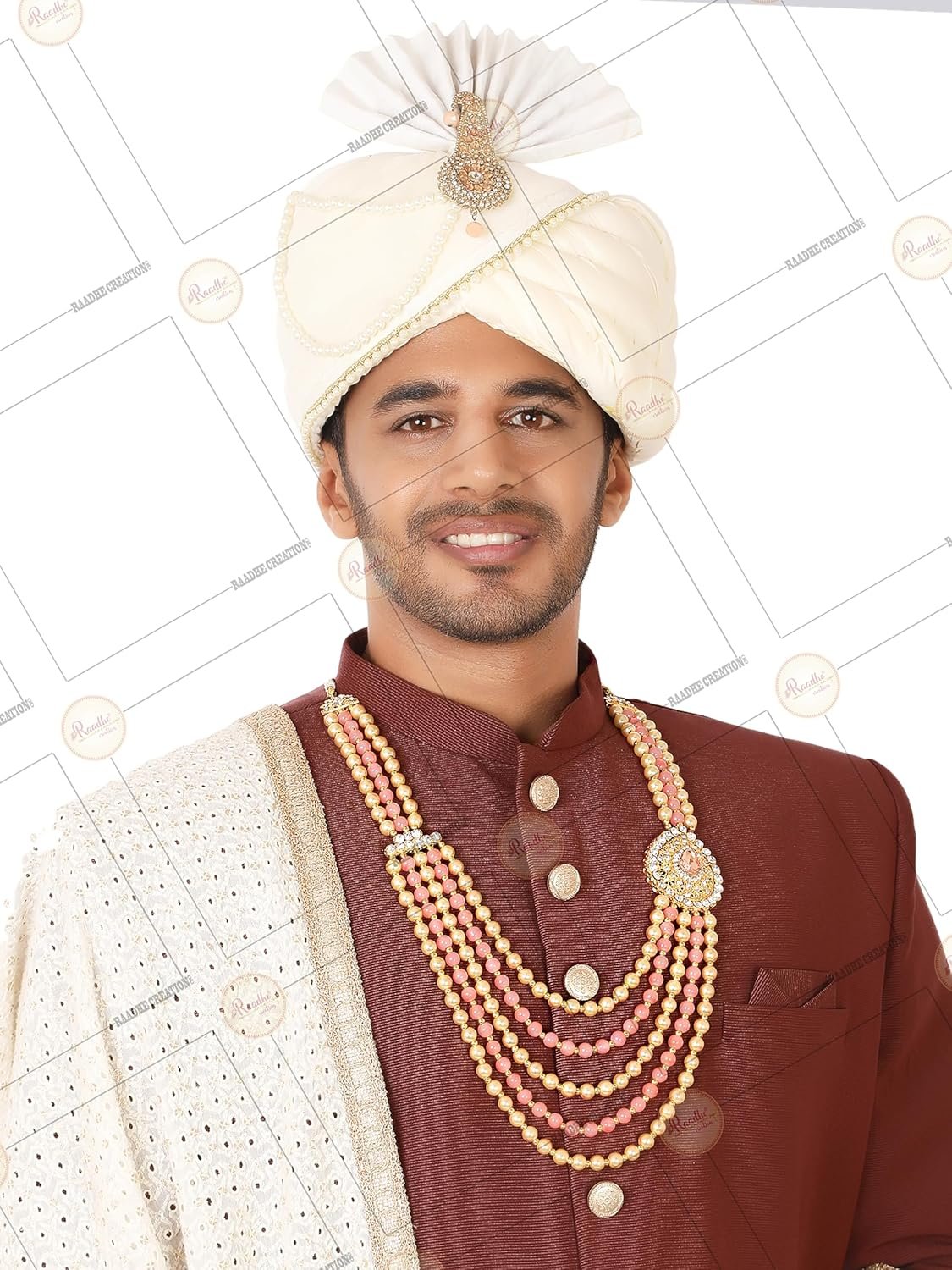 RAADHE CREATION Pearl Base Metal and Dulha Moti Mala Haar Necklace for Men's - Image 4