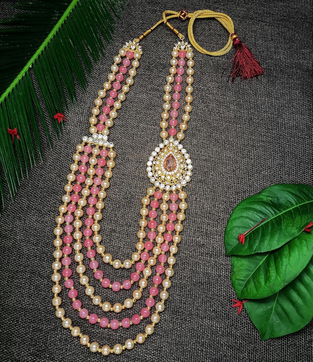 RAADHE CREATION Pearl Base Metal and Dulha Moti Mala Haar Necklace for Men's - Image 7